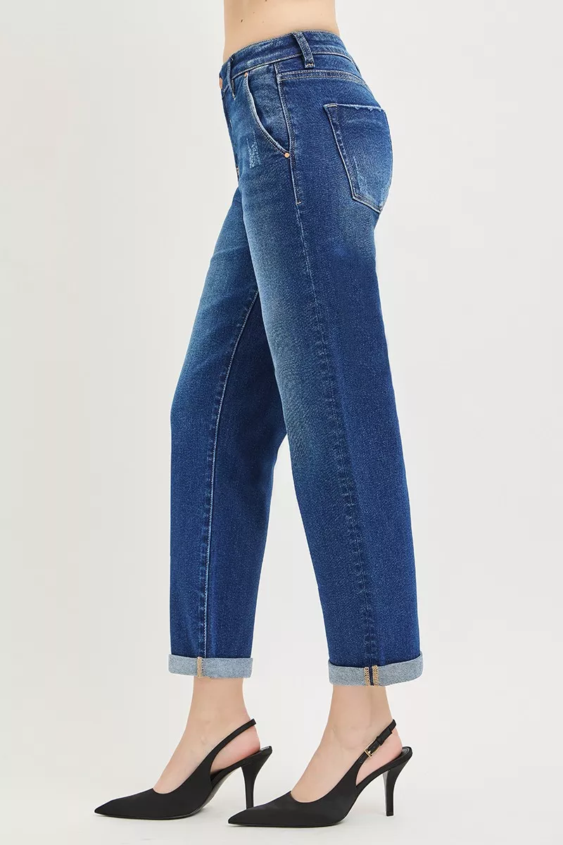 Slouchy Cropped Boyfriend Jeans with Cuffed Hem, image 4