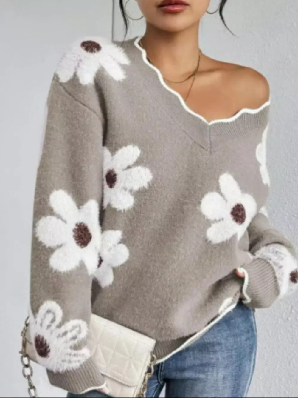 Floral V-Neck Long Sleeve Sweater, image 11