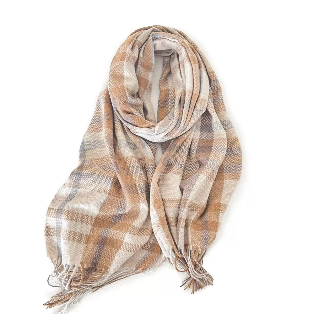 Warm Plaid Fringe Scarf, image 4