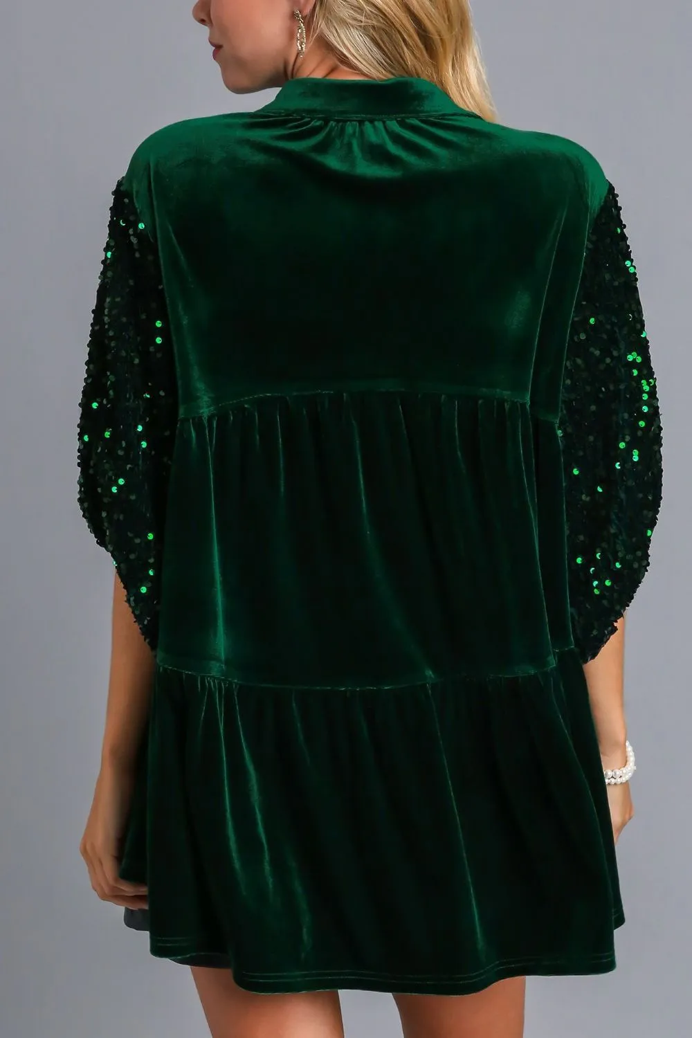Sequin Detail Tiered Back Half Sleeve Shirt, image 3