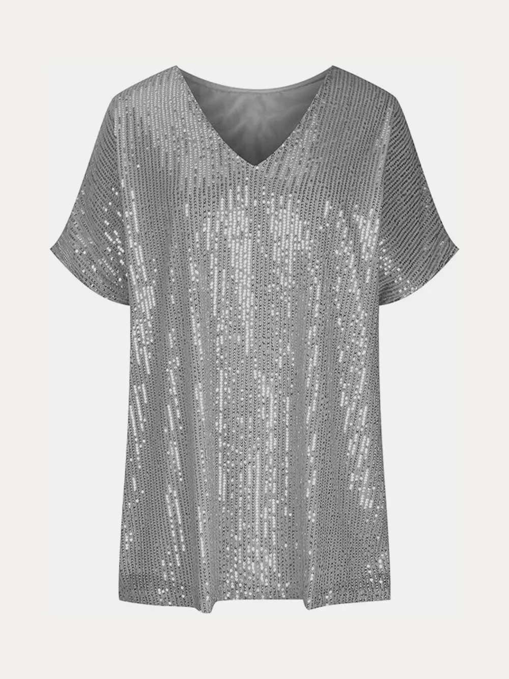 Full Size Sequin V-Neck Short Sleeve Top, image 24