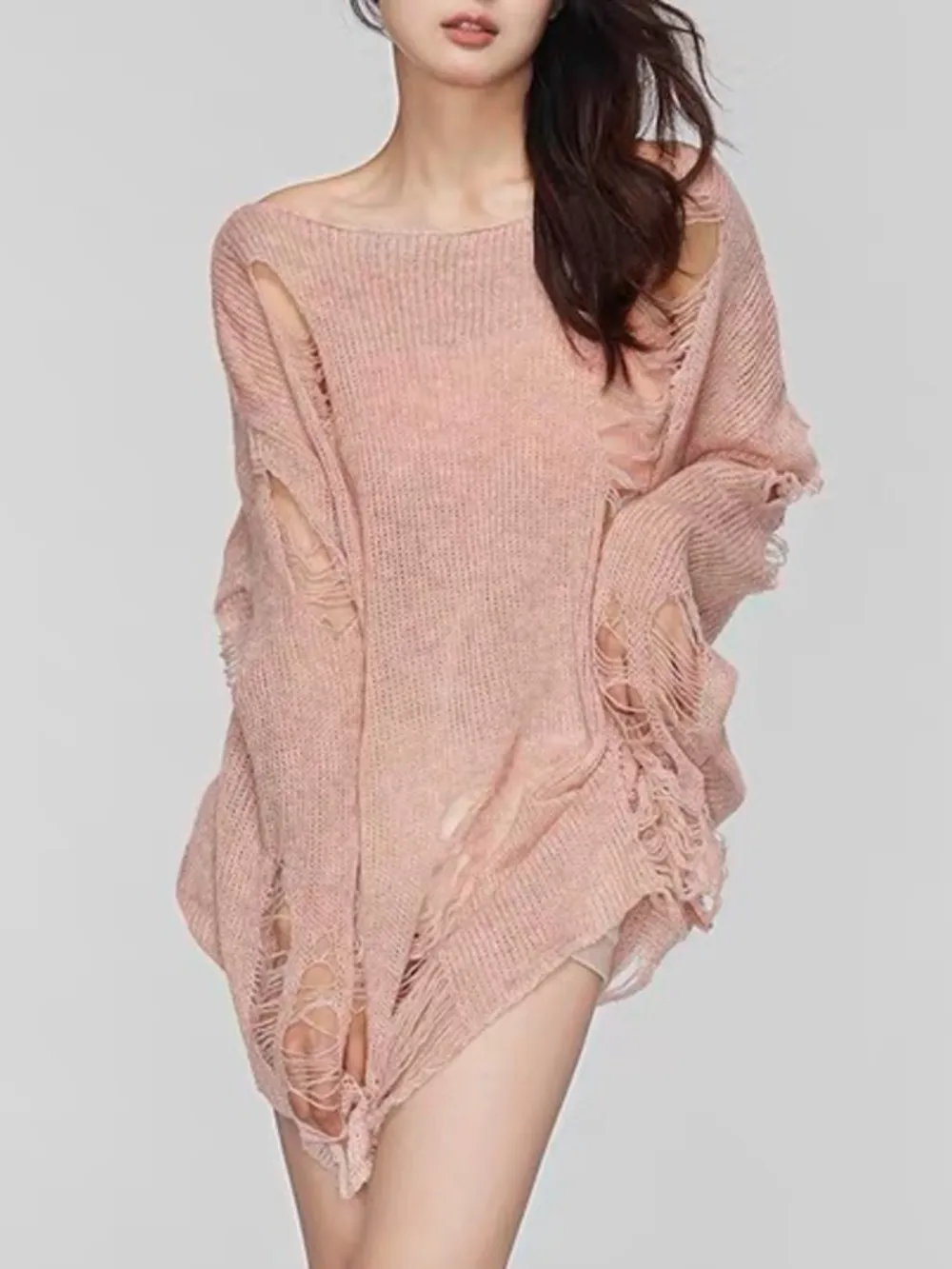 Distressed Boat Neck Knit Cover Up, image 4