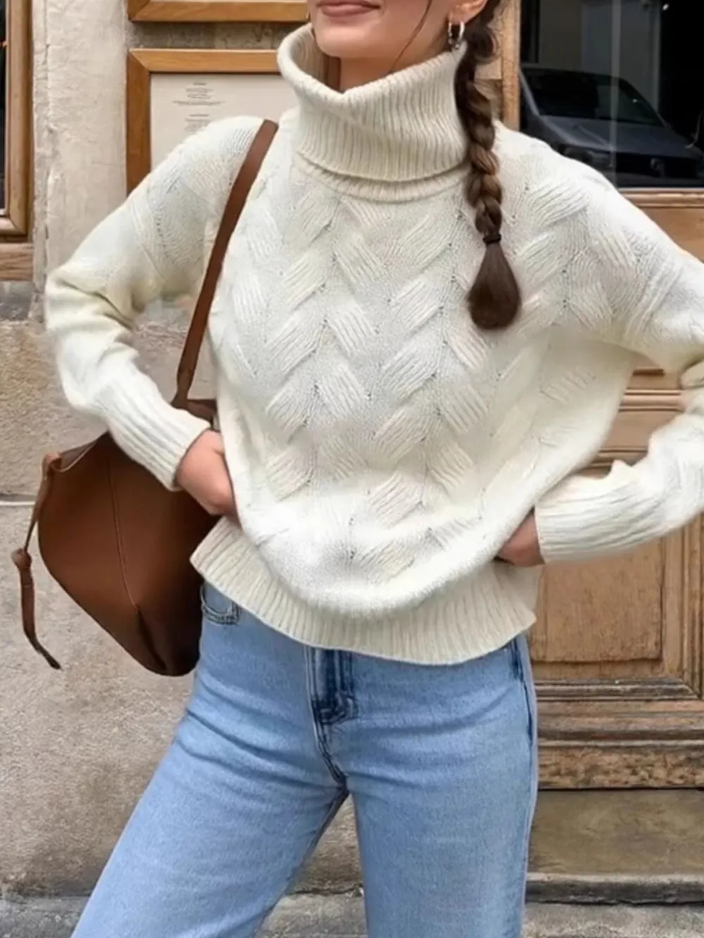 Ribbed Hem Turtleneck Long Sleeve Sweater, image 2