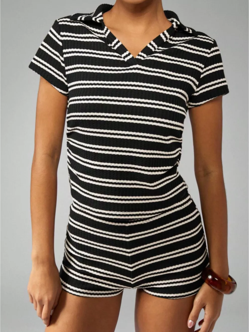 Striped Knit Short Sleeve Top & Shorts Set, image 6