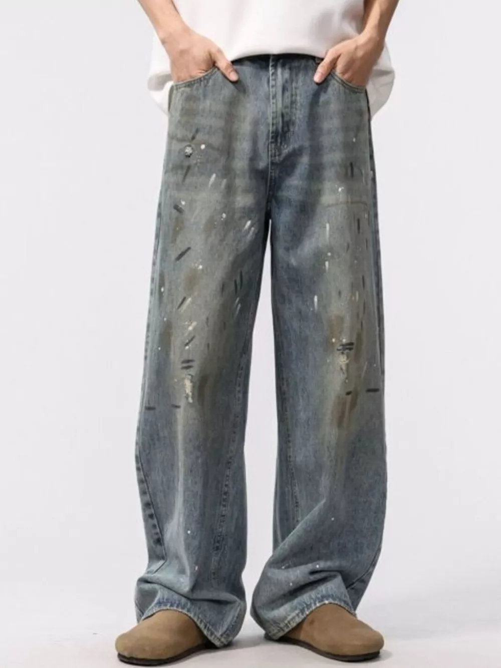 Men's Wide Leg Washed Jeans, image 7