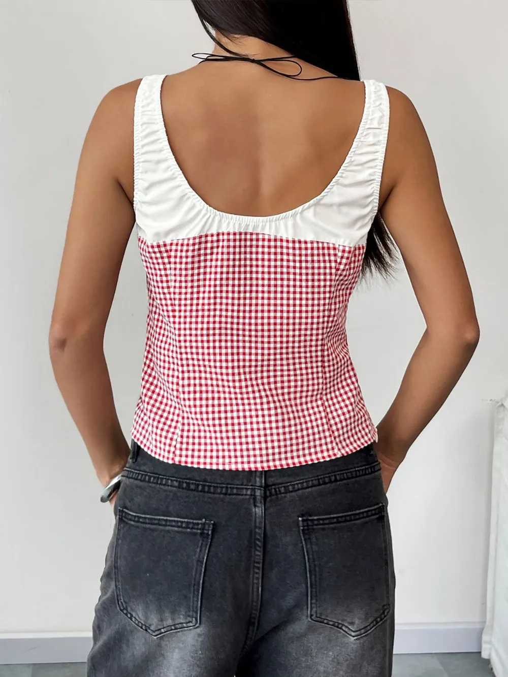 Contrast Plaid Square Neck Tank, image 7