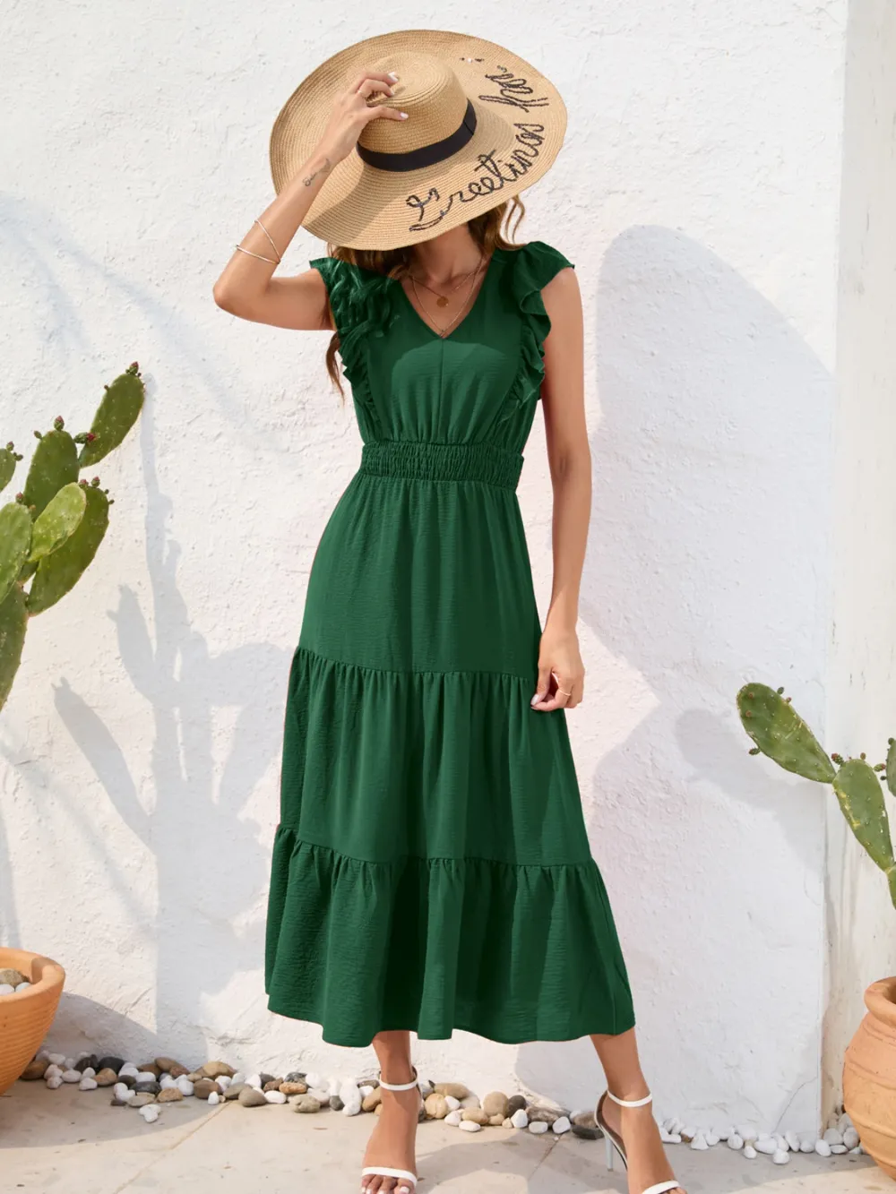 Tiered Ruffled V-Neck Cap Sleeve Dress, image 7