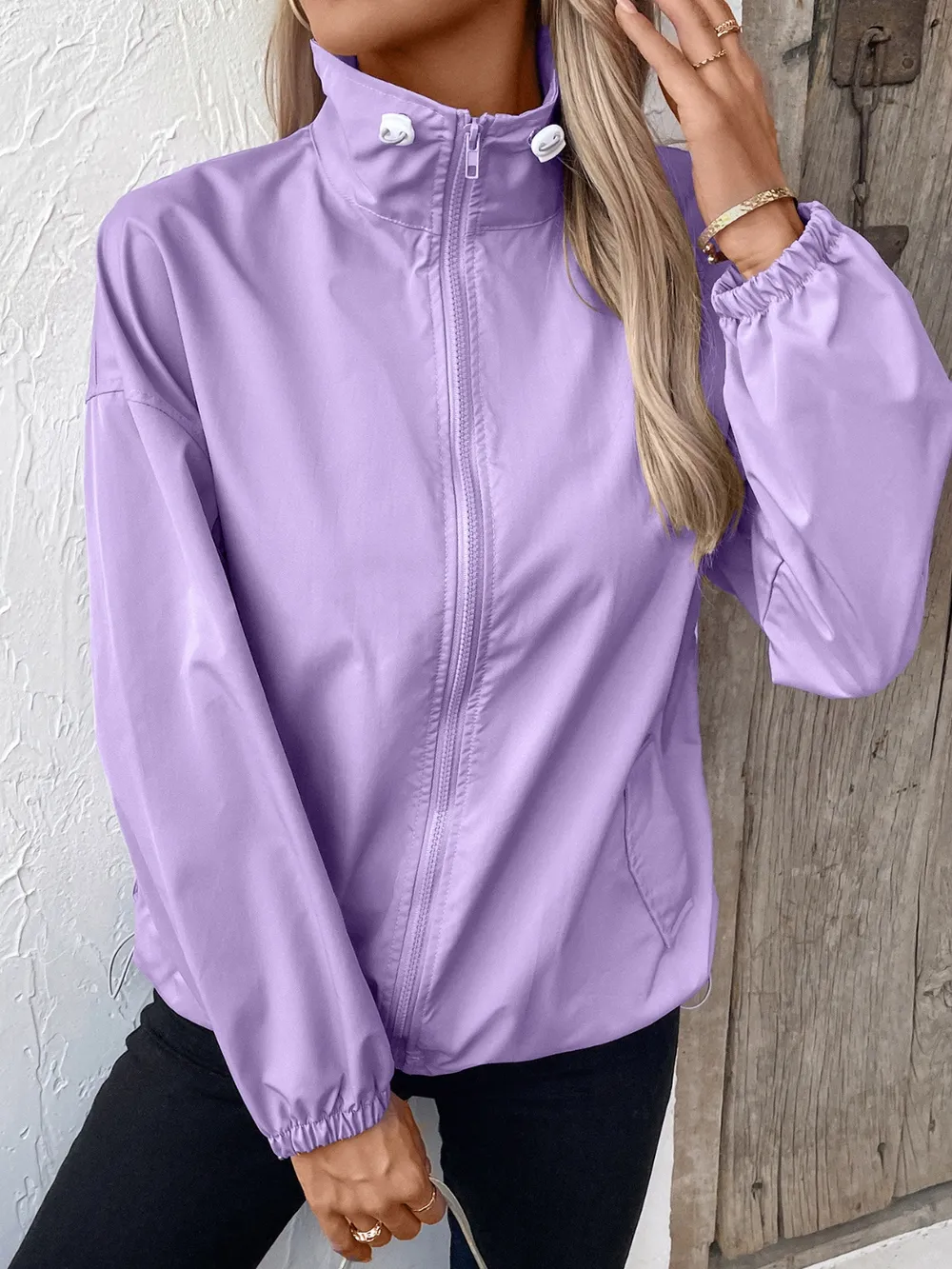 Pocketed Zip Up Long Sleeve Jacket, image 17