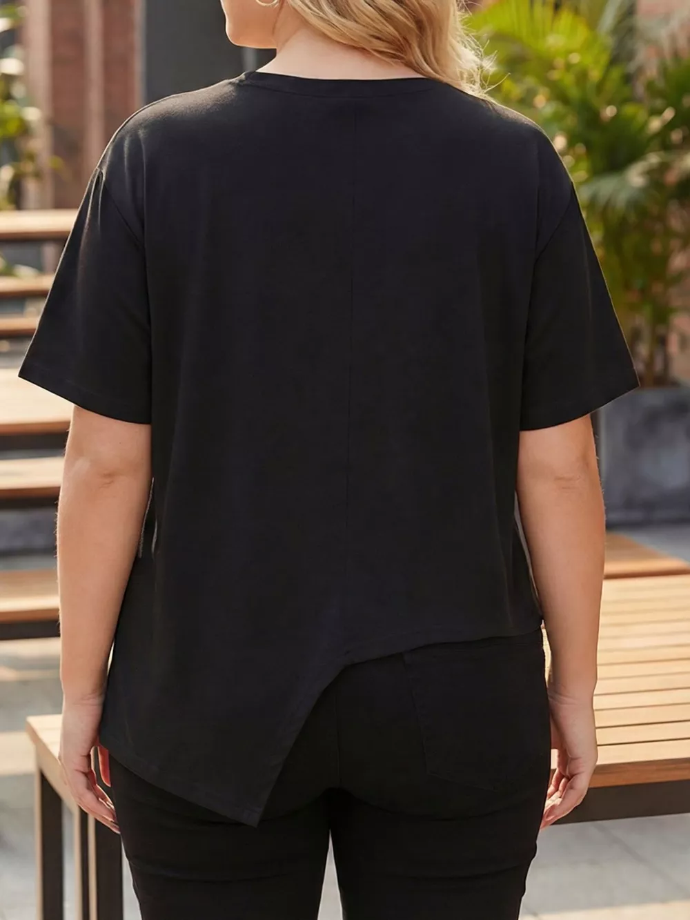 Plus Size Asymmetrical Button Decor Short Sleeve T-Shirt, image 5