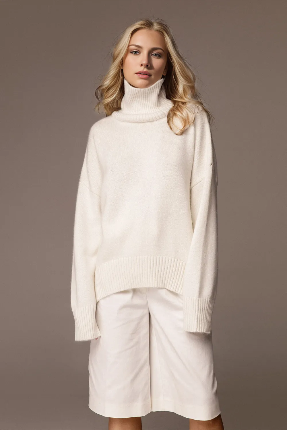 Turtleneck Dropped Shoulder Long Sleeve Sweater, image 5