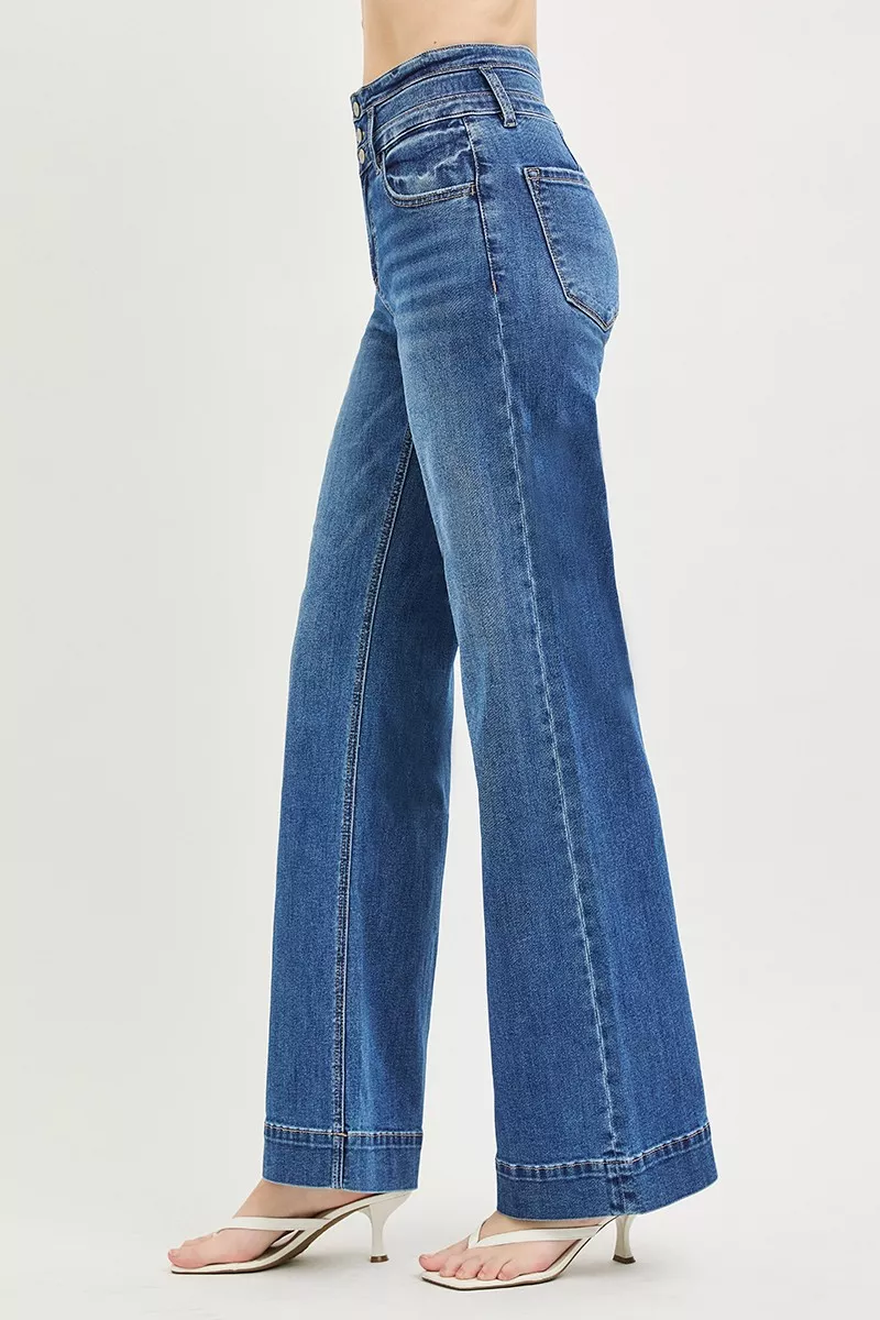 High Rise Wide Leg Wide Band Detail Jeans, image 4