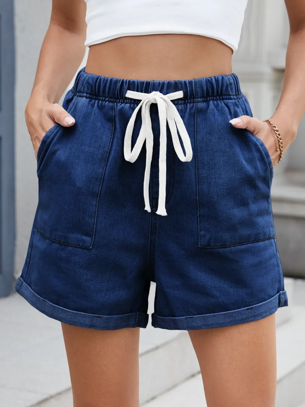 Drawstring Wash Denim Shorts, image 22