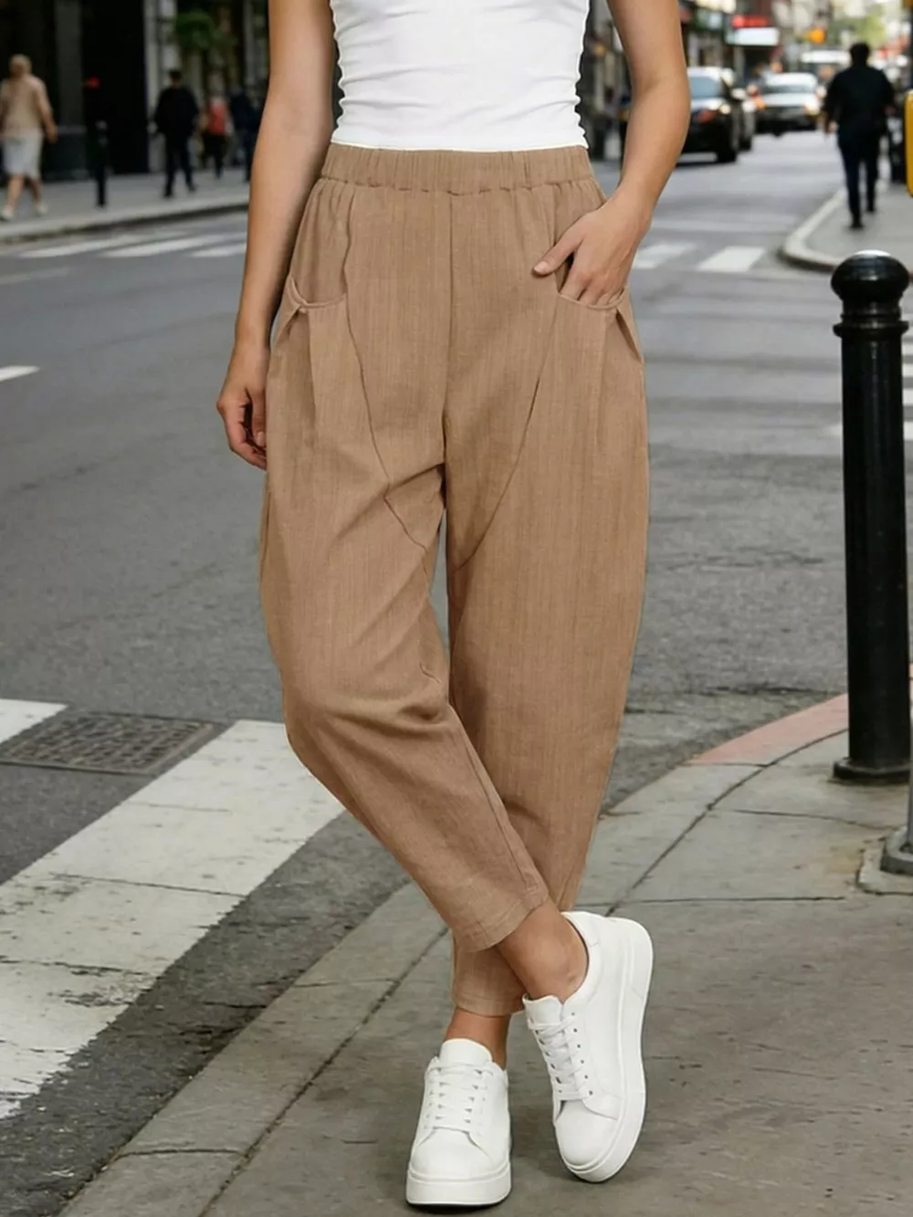 Plus Size Casual Elastic Waist Harem Pants, image 2