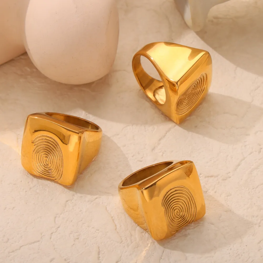 Titanium Steel Fingerprint Signet Ring, image 3
