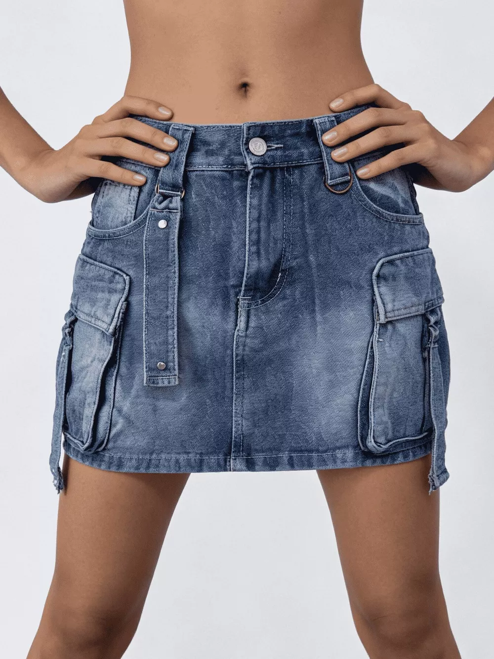 Washed Cargo Denim Skirt, image 13
