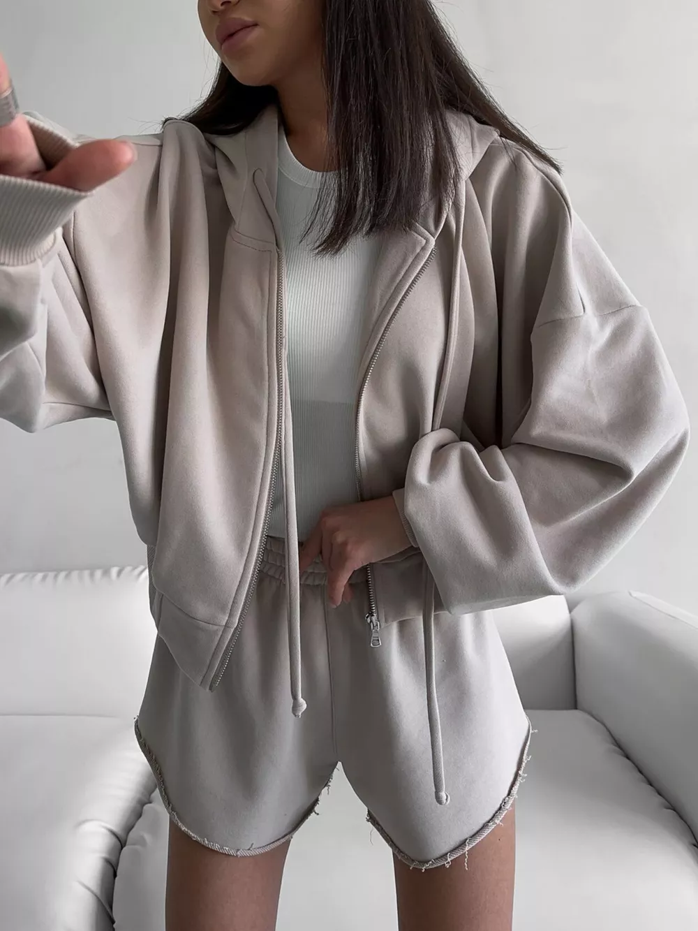 Zip Up Long Sleeve Outerwear and Shorts Set, image 30
