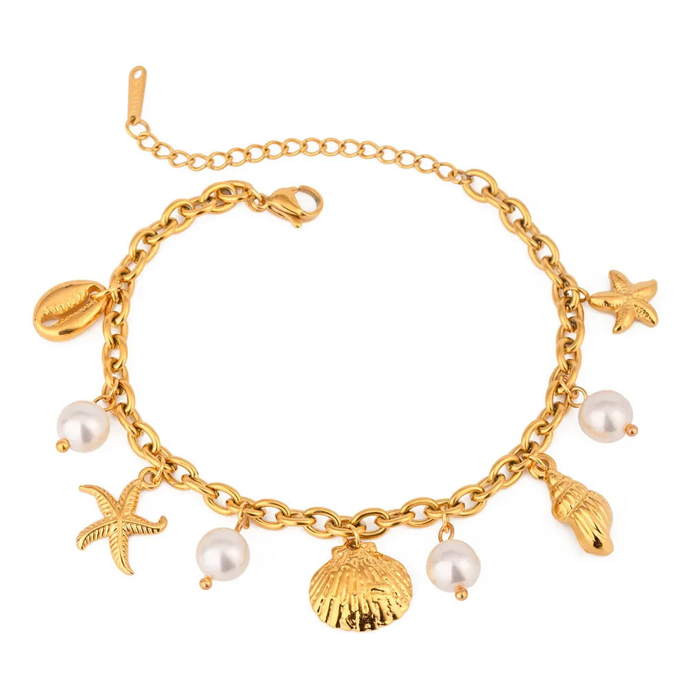 Ocean Theme Stainless Steel Chain Bracelet with Seashell and Starfish Pendants, image 5