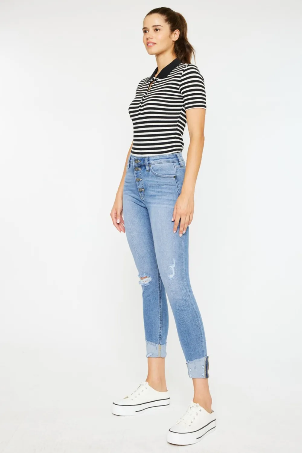 Distressed Cat's Whiskers Button Fly Jeans, image 5