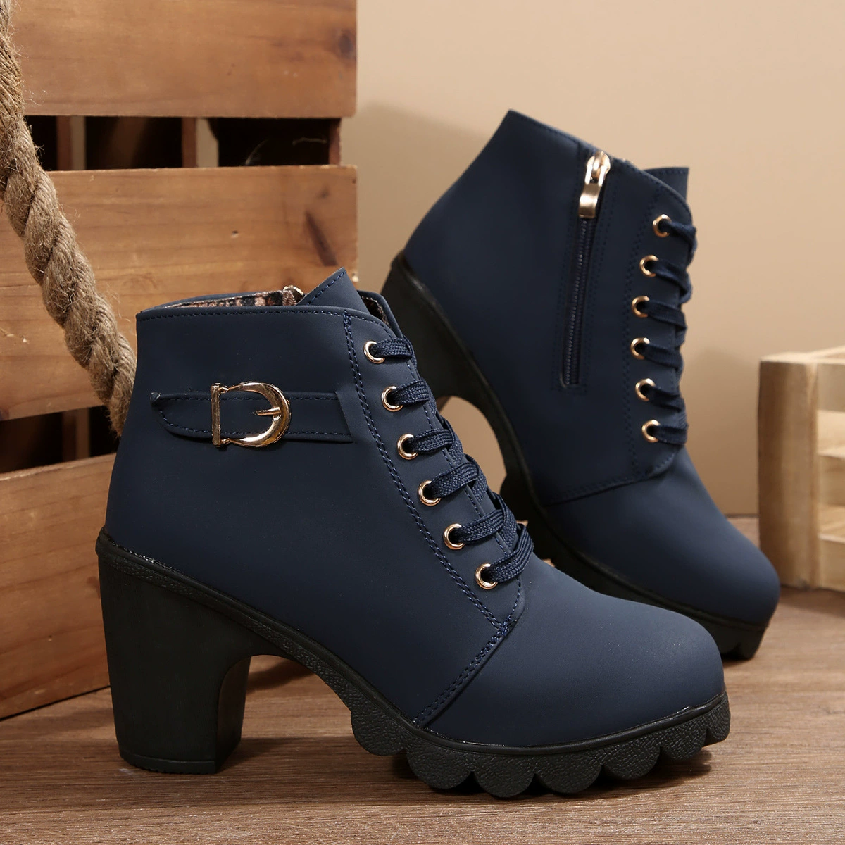 Lace Up Block Heels Boots, image 25