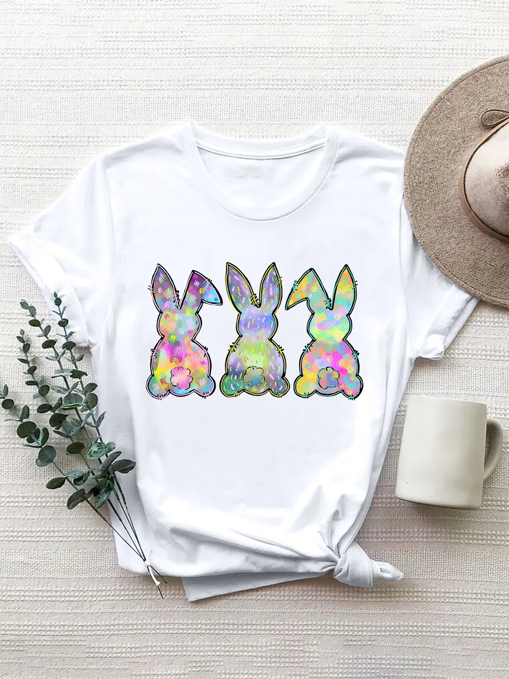 Rabbit Round Neck Short Sleeve T-Shirt, image 2