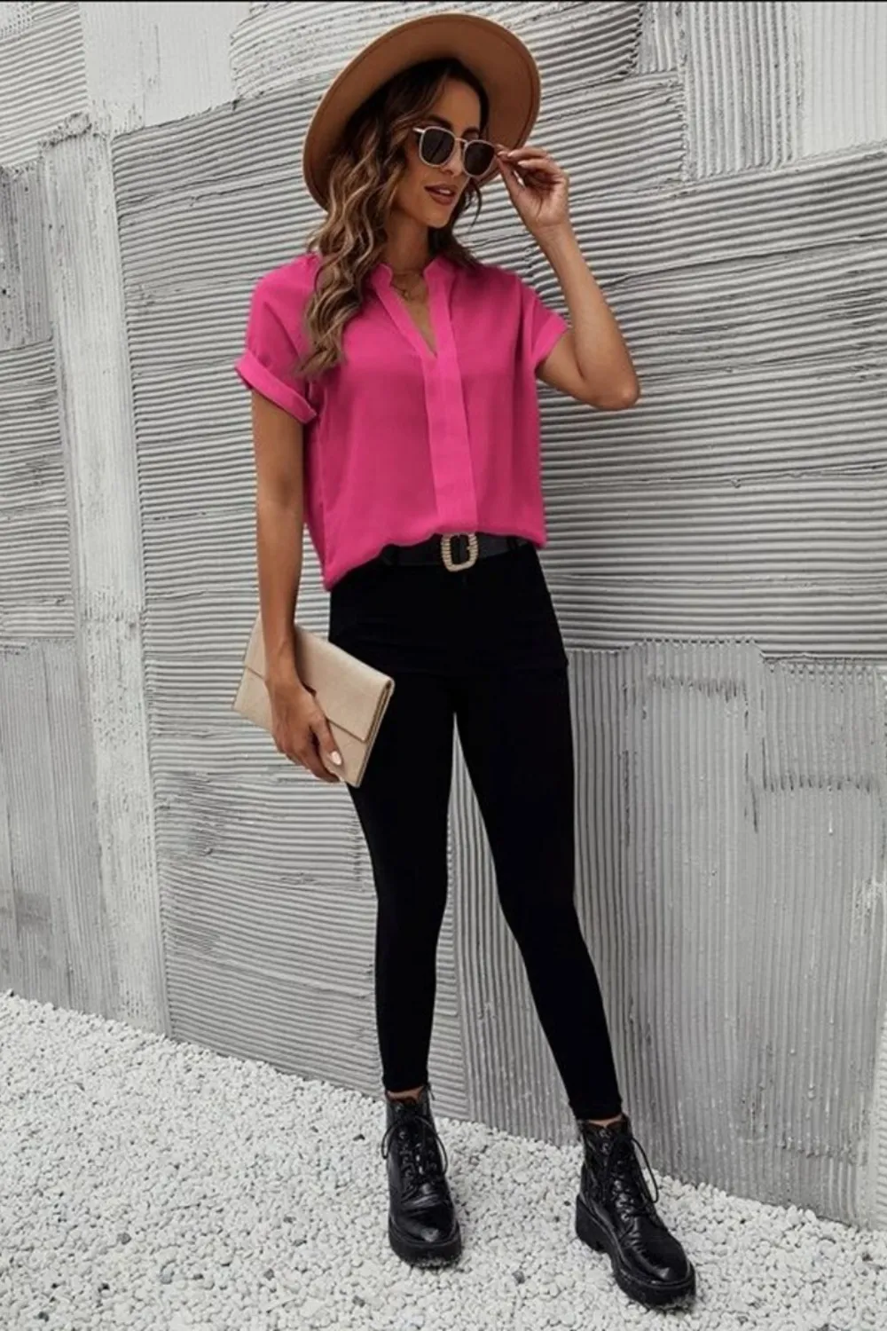 Full Size Notched Short Sleeve Blouse, image 13