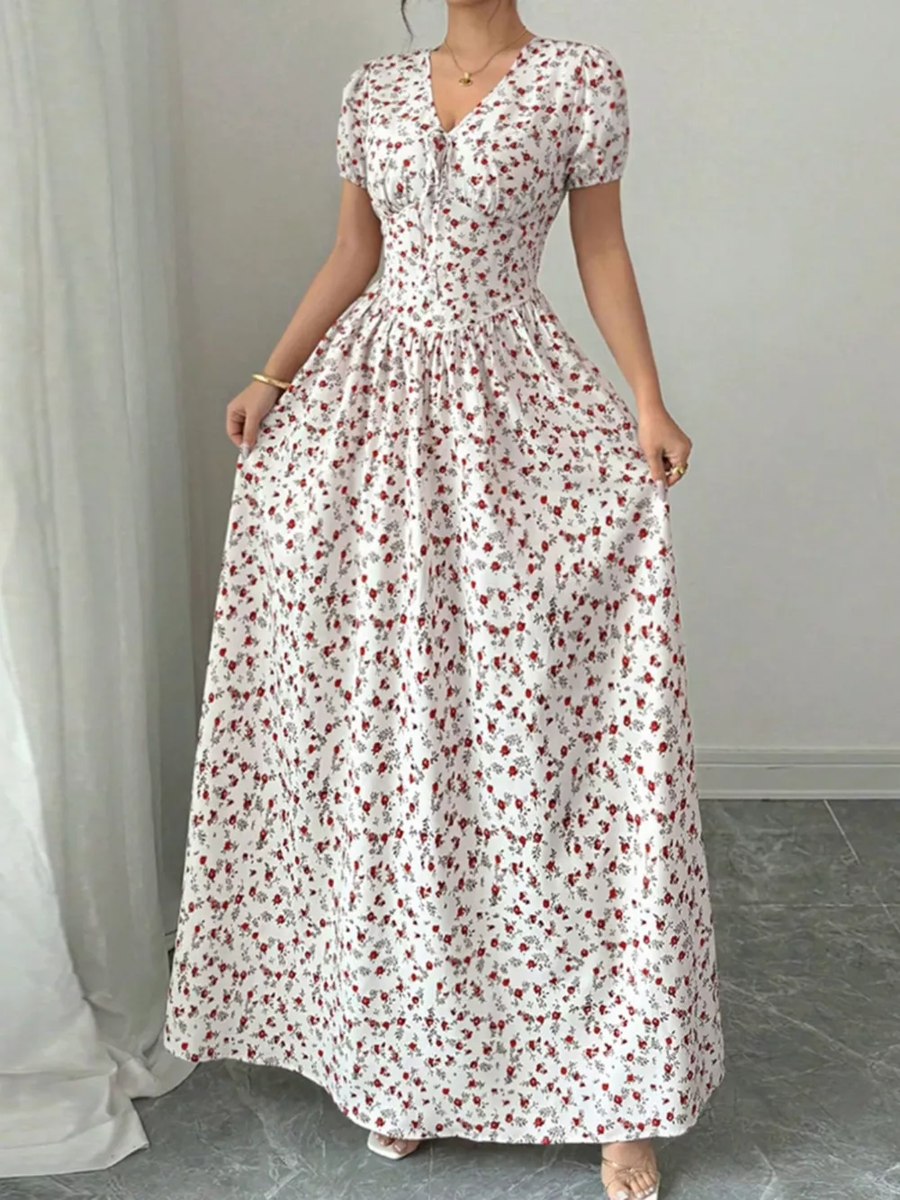 Floral Print V-Neck Maxi Dress, image 3