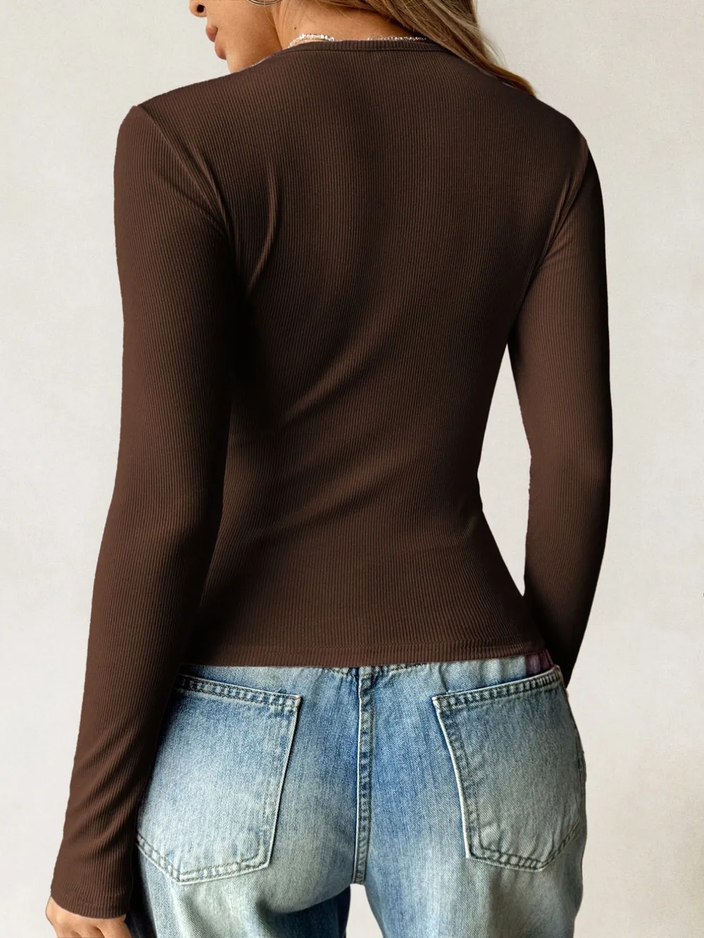 Ribbed Knit Long Sleeve T-Shirt, image 28