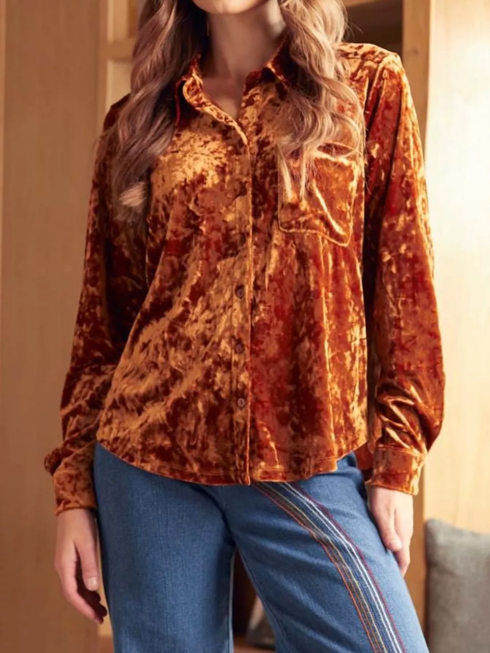 Velvet Button-Down Long Sleeve Shirt, image 10