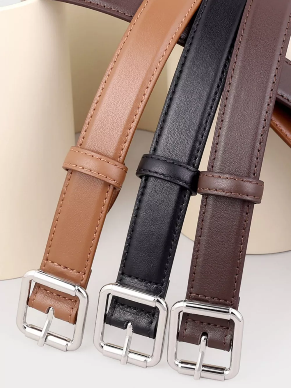 Square Buckle Leather Belt, image 2