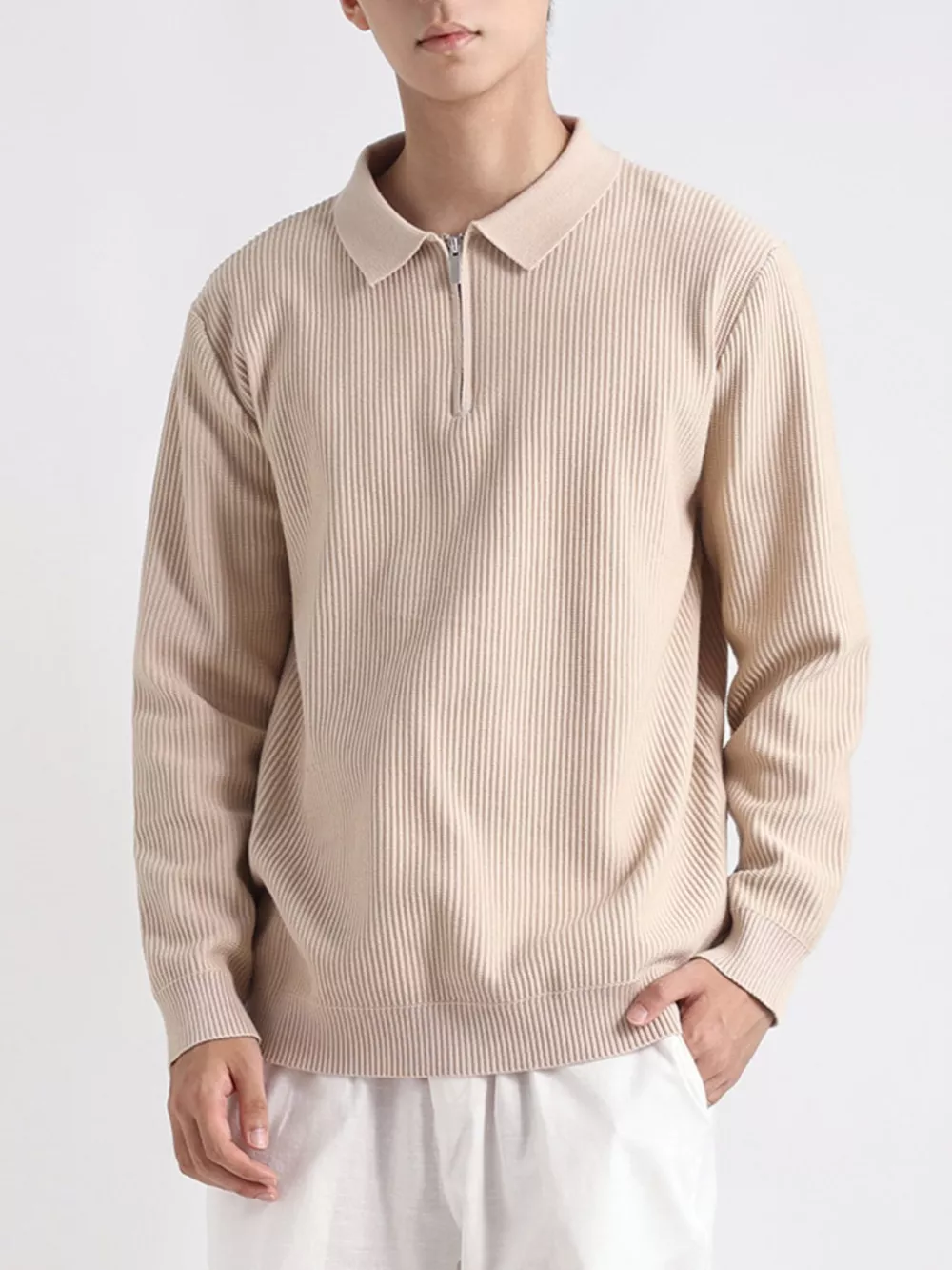 Men's Plus Size Quarter-Zip Ribbed Knit Top, image 8