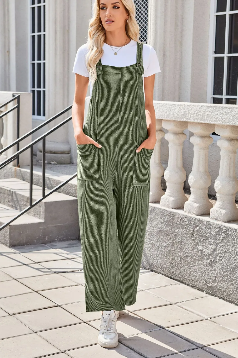 Square Neck Wide Strap Overalls with Pockets, image 10
