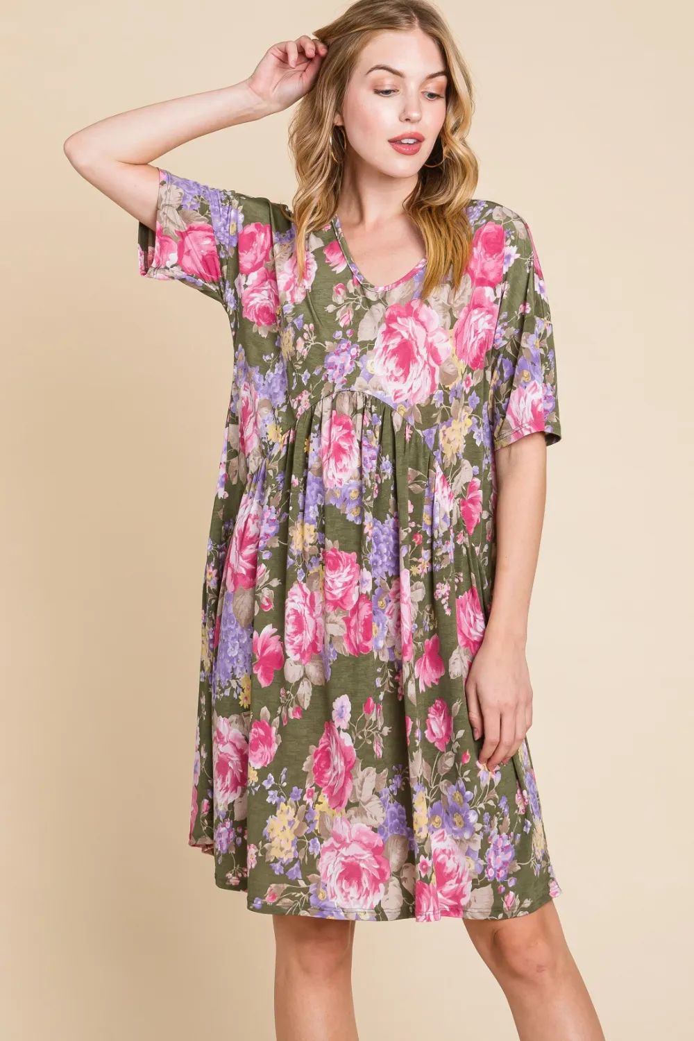 Flower Print V-Neck Ruched Dress, image 5