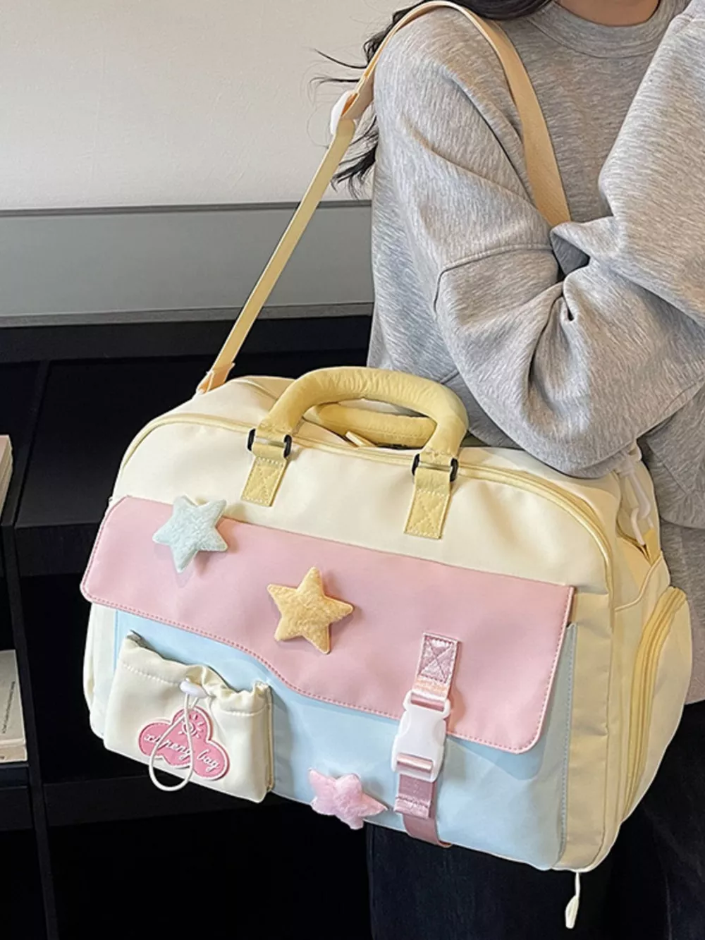 Color Block Star & Cloud Embellished Travel Bag, image 8