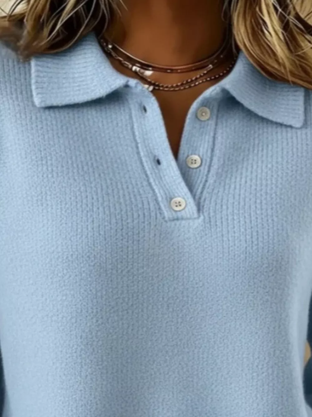 Full Size Button Detail Drop Shoulder Sweater Plus Size, image 6