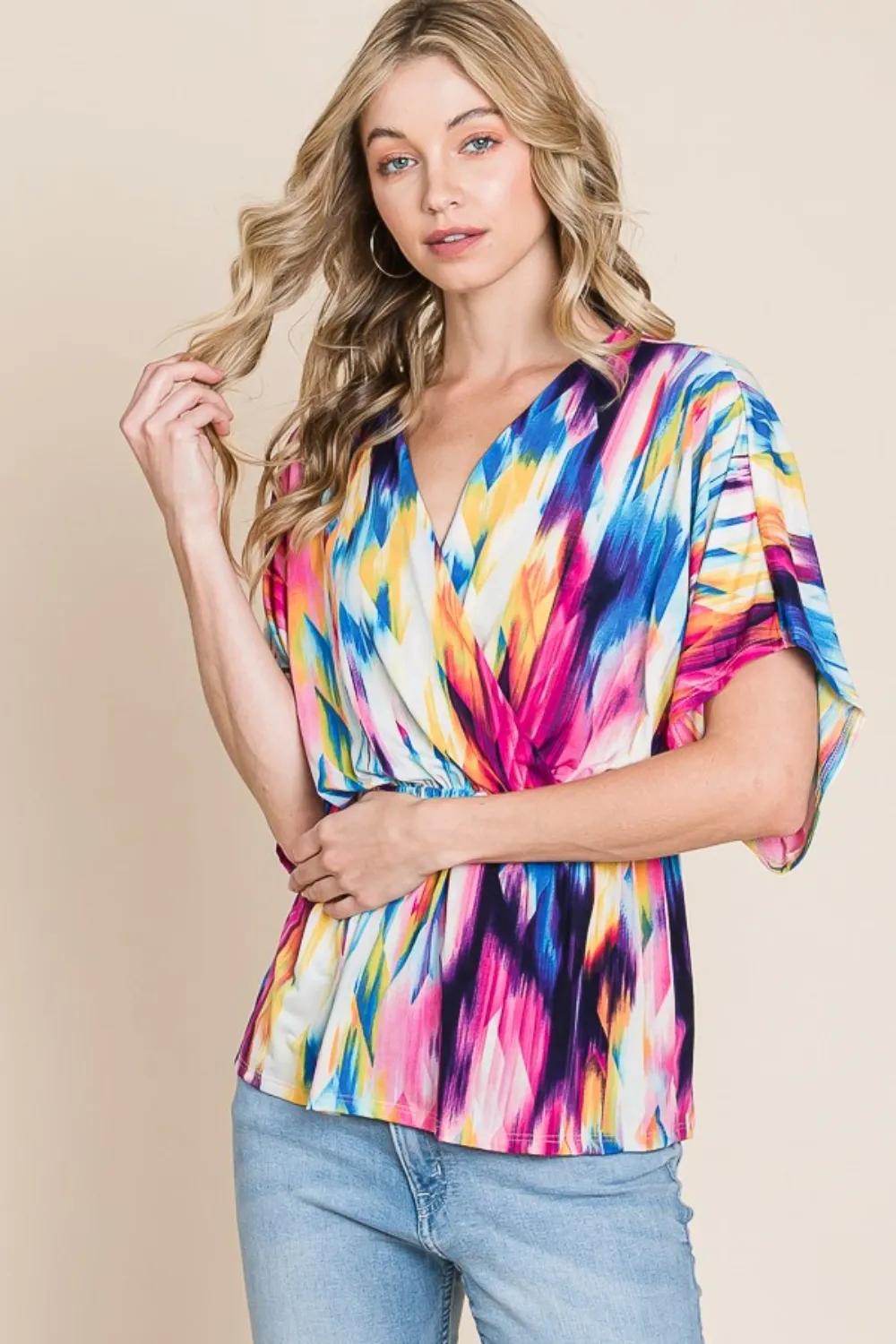 Printed Surplice Peplum Blouse, image 4