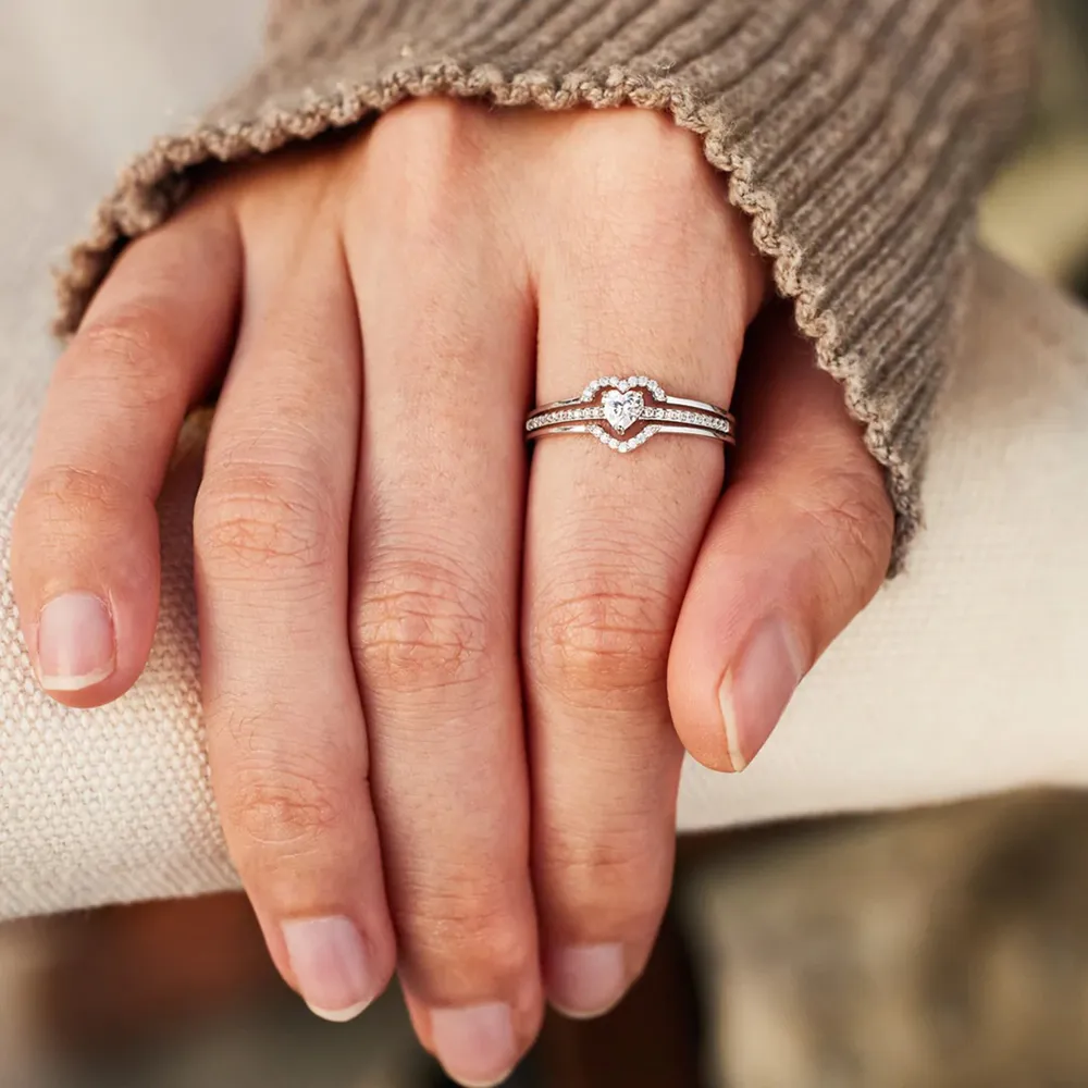 925 Sterling Silver Inlaid Zircon Heart Ring, image 4