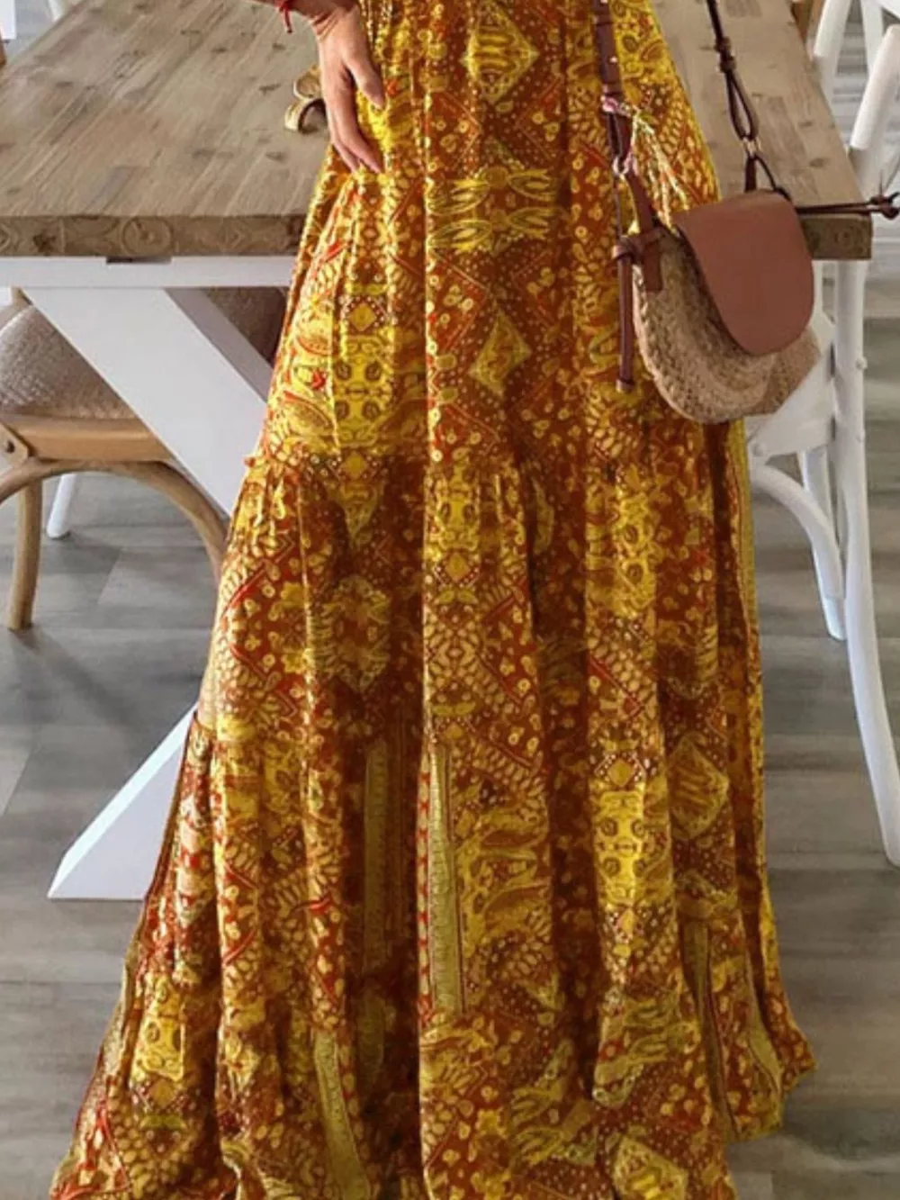 Printed V-Neck Maxi Dress, image 6