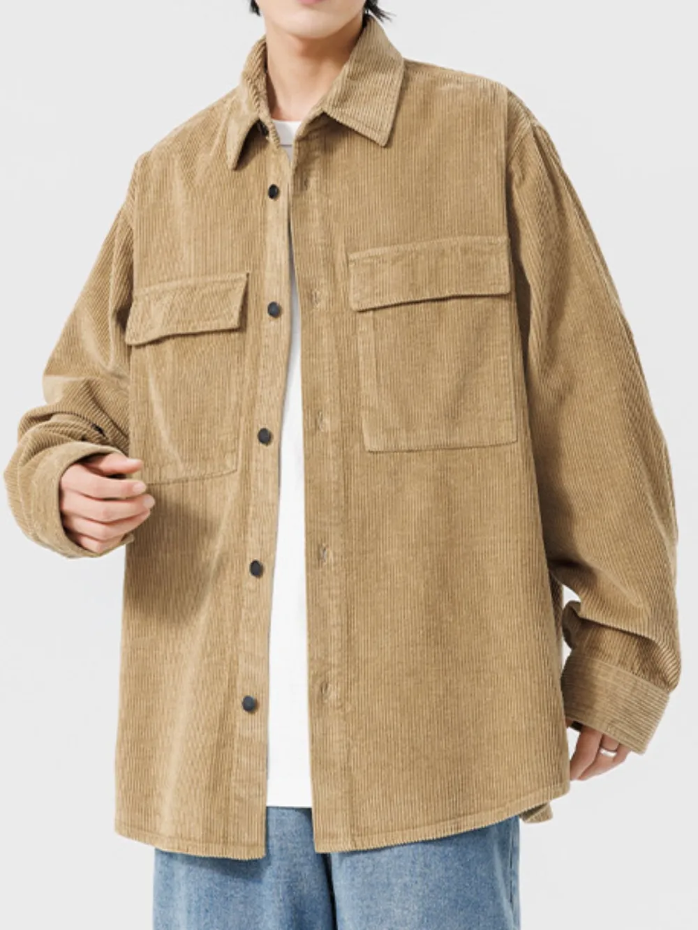 Men's Plus Size Oversized Button Up Corduroy Shirt, image 8