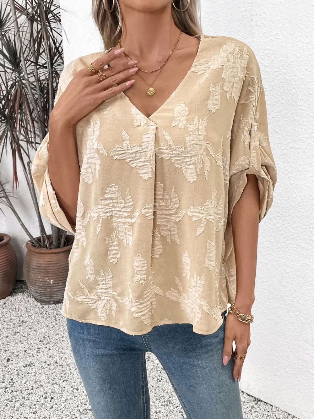 V-Neck Half Sleeve Blouse