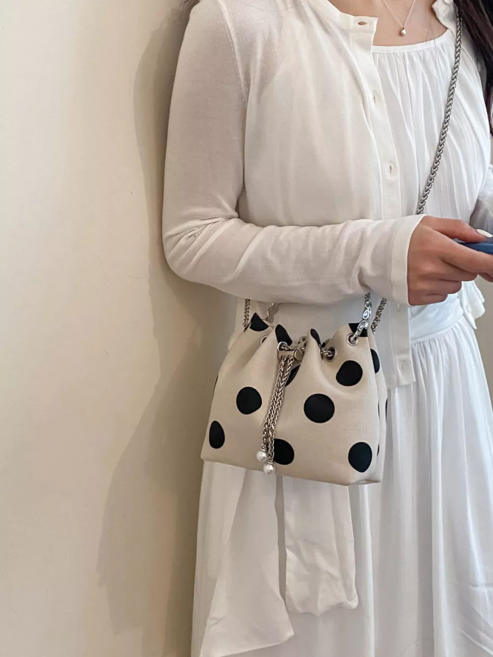 Polka Dot Bucket Crossbody Bag, image 3