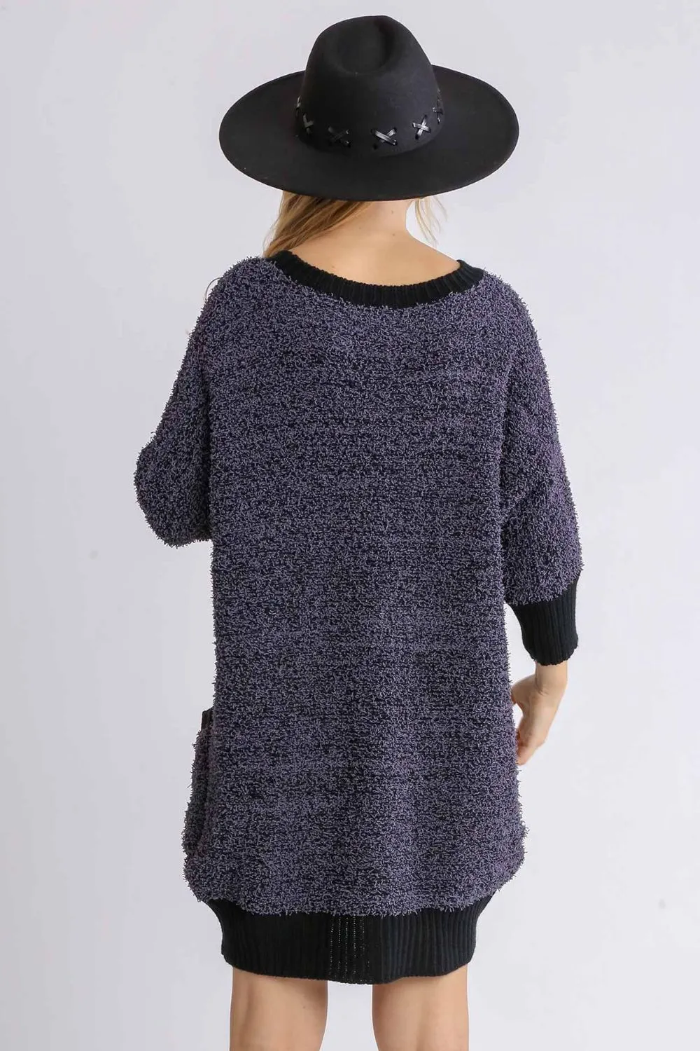 Full Size Ribbed Hem Round Neck 3/4 Sleeve Sweater Dress with Pockets Plus Size, image 3
