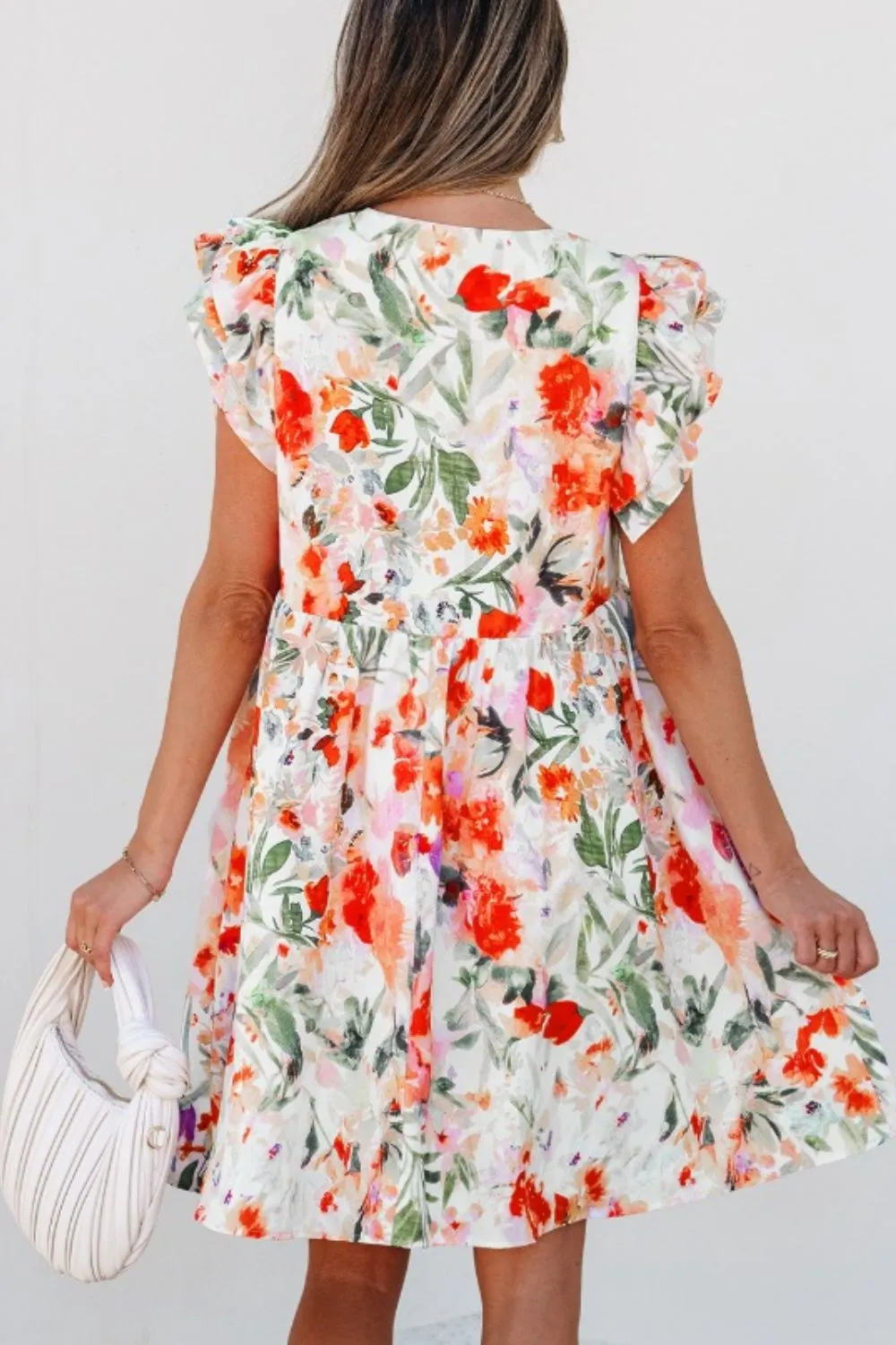Floral Double Ruffle Sleeve V Neck Mini Dress, image 8