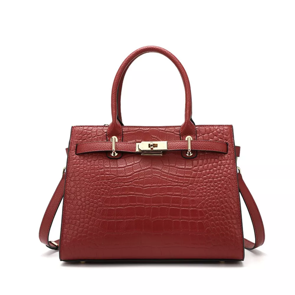 Crocodile-Embossed Leather Top Handle Handbag, image 4