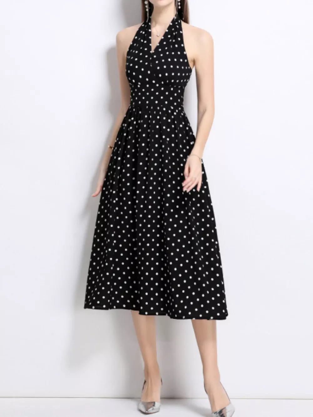 Polka Dot Halter Neck Midi Dress
