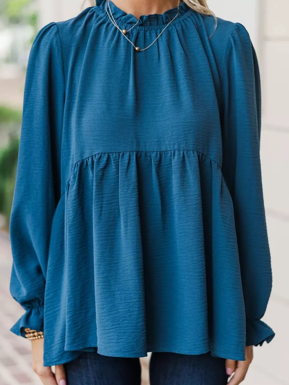 Frill Mock Neck Flounce Sleeve Blouse, image 3