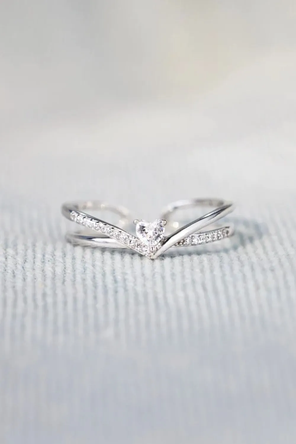 925 Sterling silver Inlaid Zircon Heart Open Ring, image 4