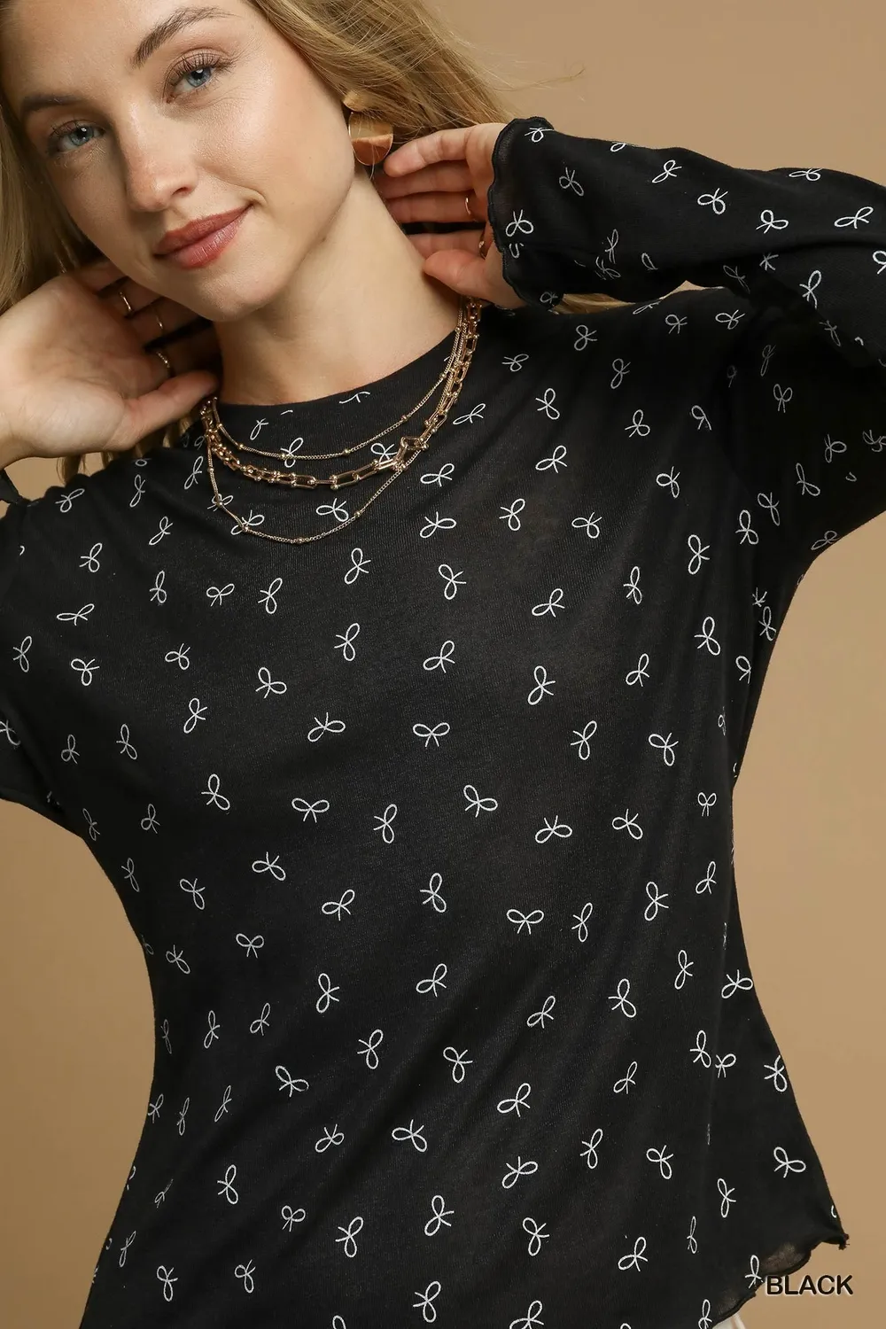 Bow Print Lightweight Knit Top, image 3