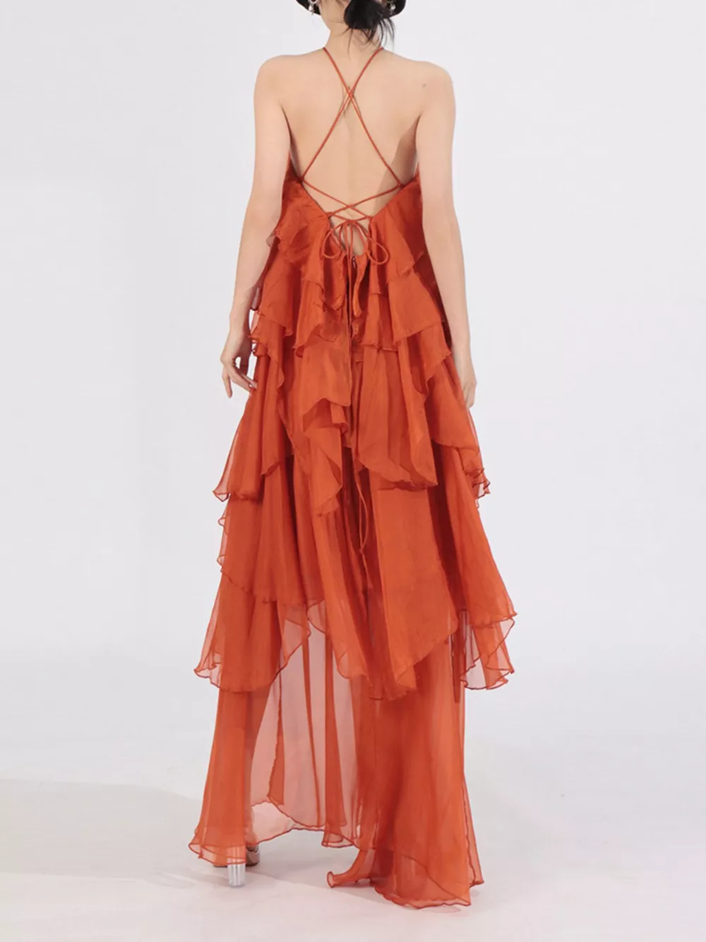 Ruffled Chiffon Halter Neck Maxi Dress, image 9