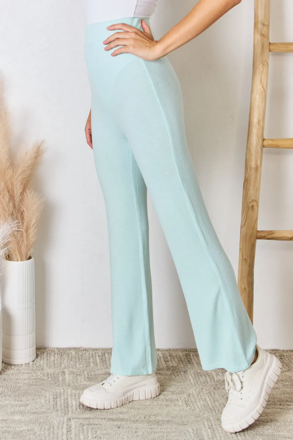 Full Size High Waist Ultra Soft Knit Flare Pants, image 8
