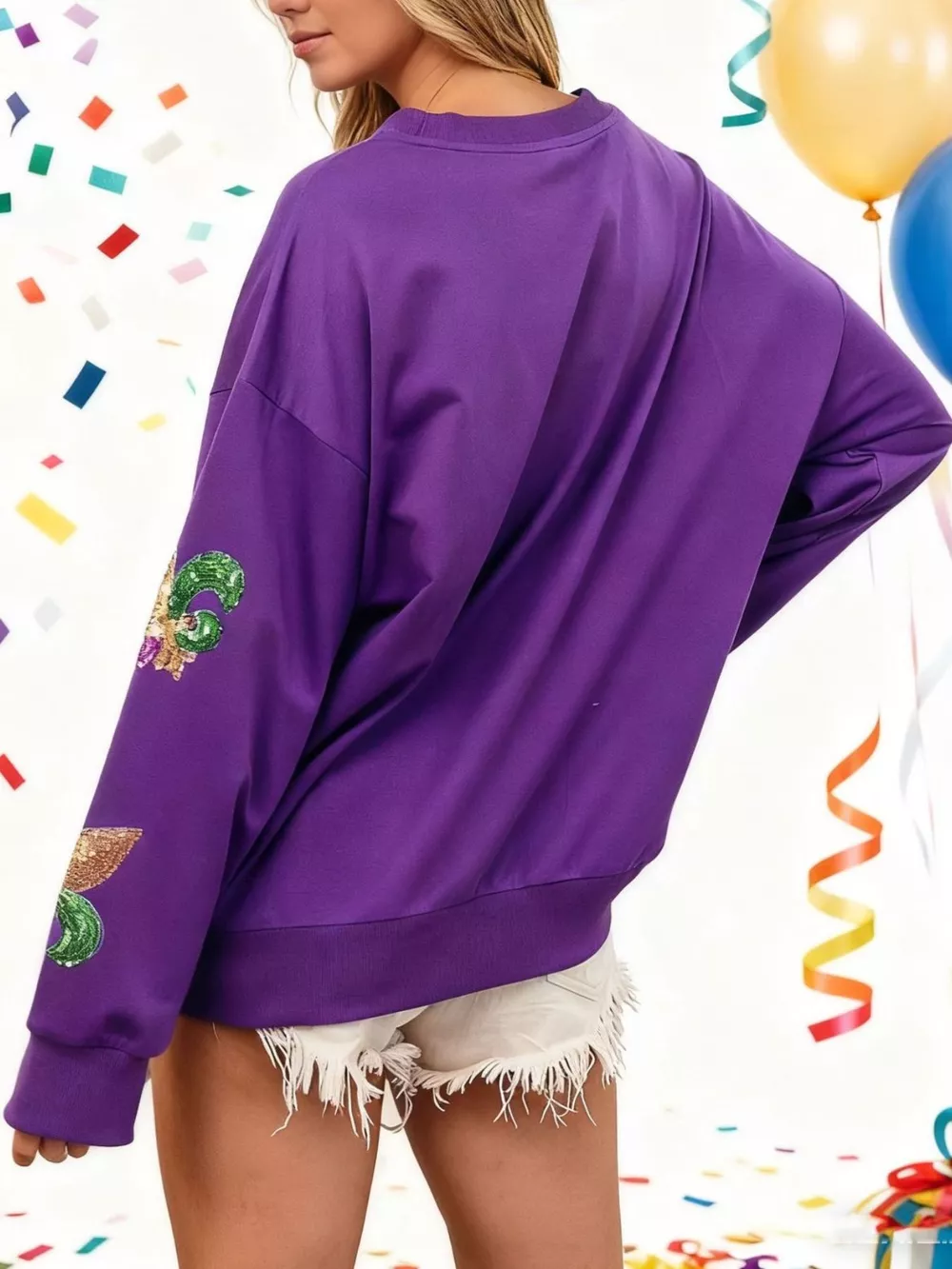 Mardi Gras Sequin Crew Neck Sweatshirt, image 3